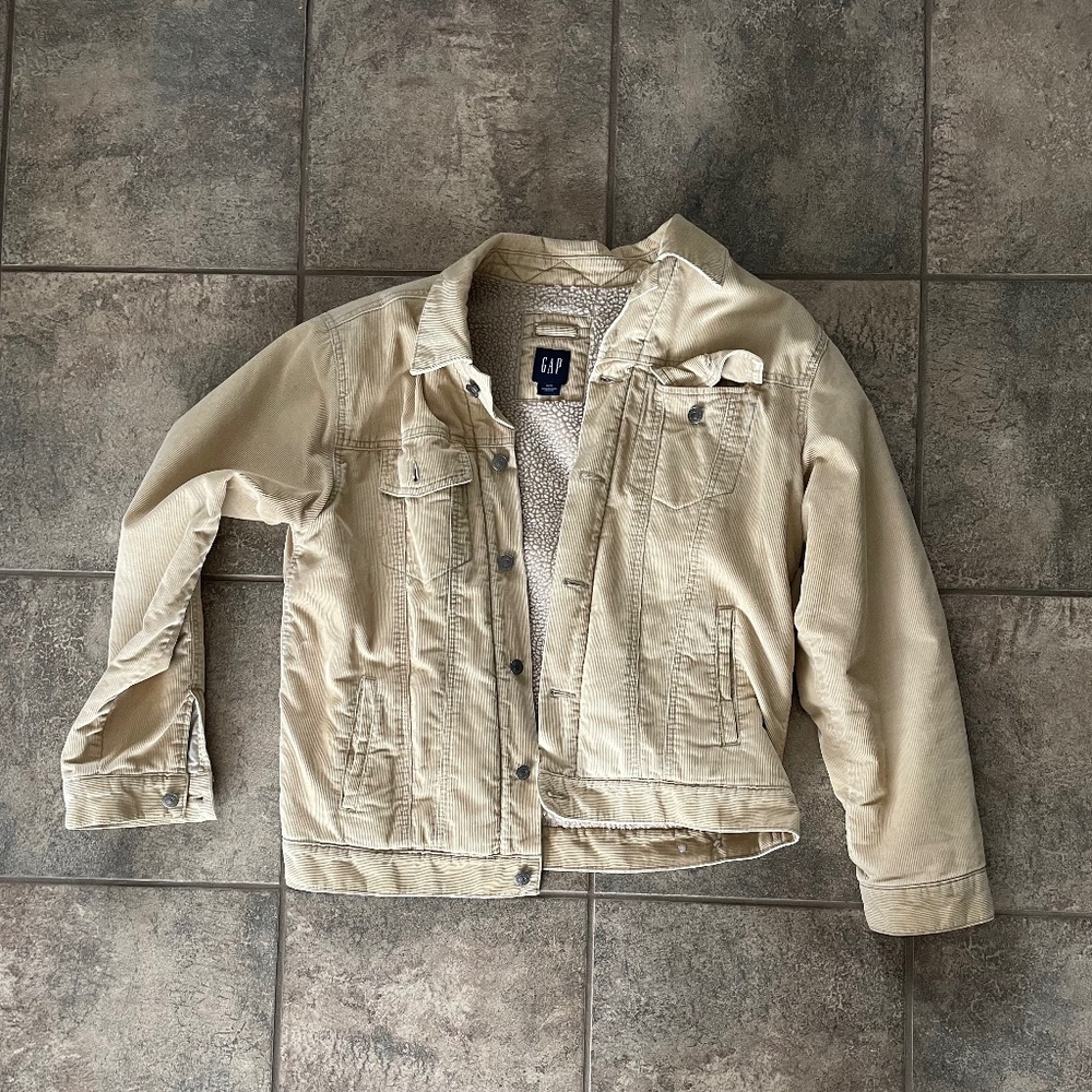 GAP Men's Beige/Tan Corduroy Jacket with Sherpa Lining